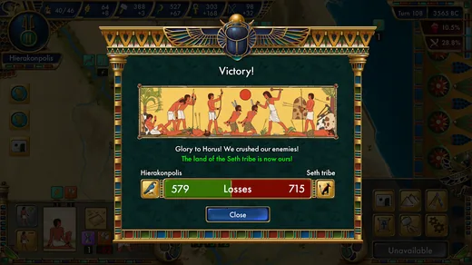 Fenster Victory mit Wandbild einer Schlacht und der Bilanz Hierakonpolis 579 gegen Seth tribe 715 Verluste